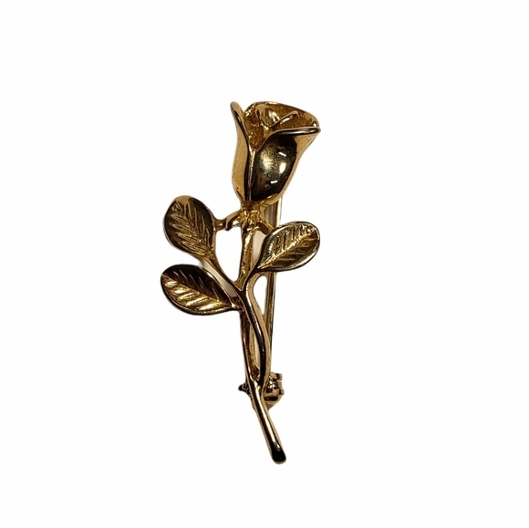 VINTAGE Small Gold Tone Rose Brooch Pin - Picture 2 of 6